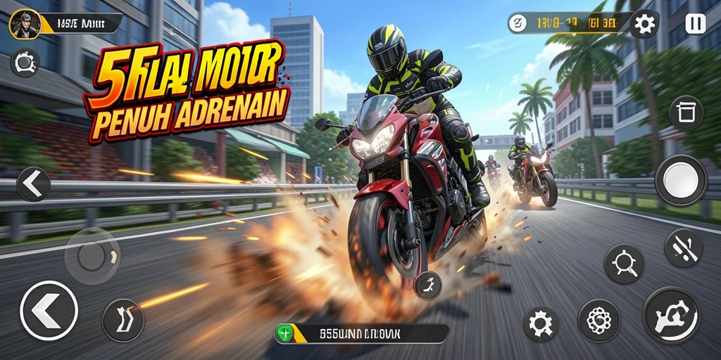 Tampilan gameplay balapan motor yang mendebarkan dan penuh aksi.