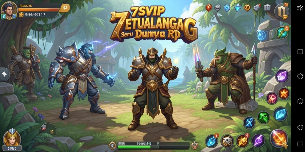 Tangkapan layar utama <strong>7SVIP</strong> menunjukkan pertarungan epik dalam gameplay RPG.