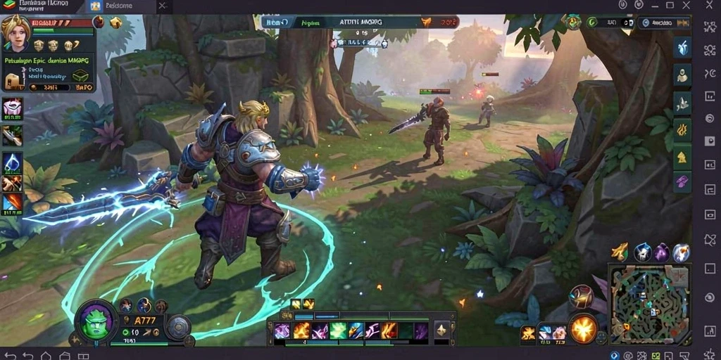 Tangkapan layar gameplay AT777 yang menampilkan aksi pertempuran MMORPG yang seru.