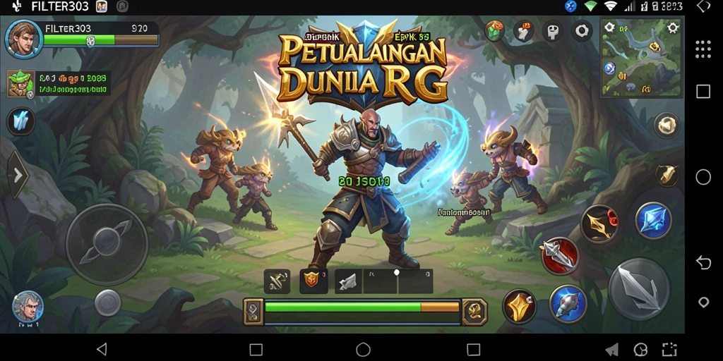 Screenshot FILTER303 yang menunjukkan aksi seru dalam pertarungan RPG.