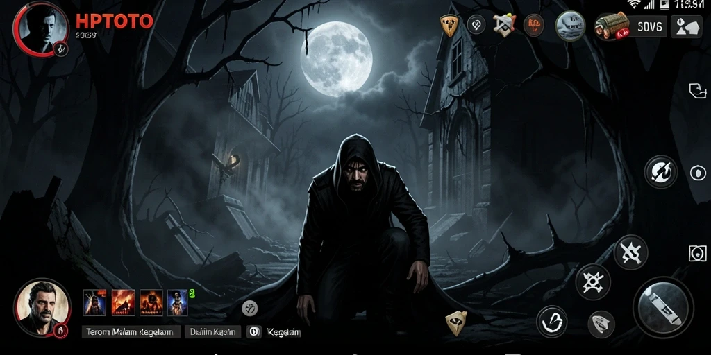 Tampilan gameplay HPTOTO dengan suasana horor yang mencekam.