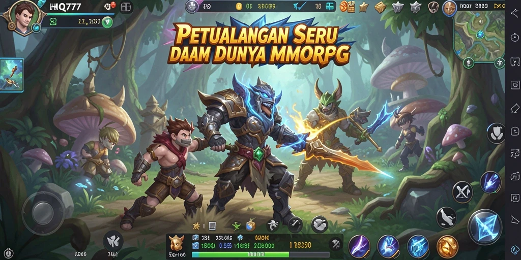 Tampilan gameplay HQ777 yang menampilkan pertempuran seru di dunia MMORPG.