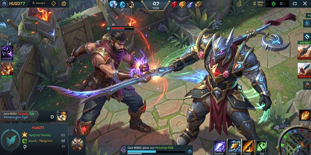 Gameplay seru HUGO77 dalam aksi pertempuran MOBA.