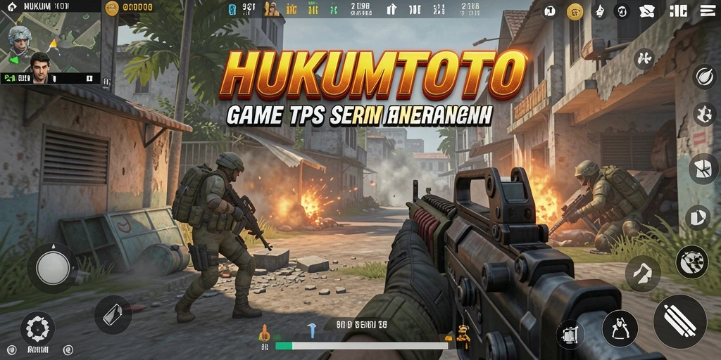Screenshot HUKUMTOTO menampilkan aksi tembak-menembak yang seru.
