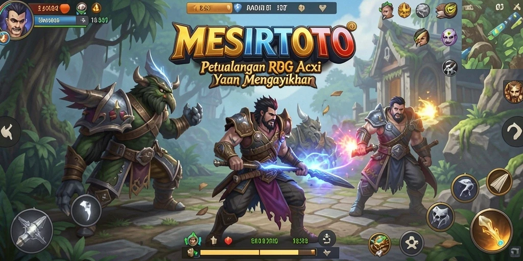 Tangkapan layar gameplay <strong>MESIRTOTO</strong> menampilkan aksi pertarungan seru di dunia fantasi.