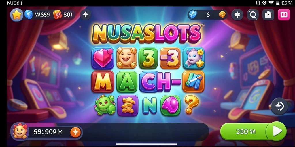 Gameplay seru NUSASLOTS dengan tantangan Match-3.