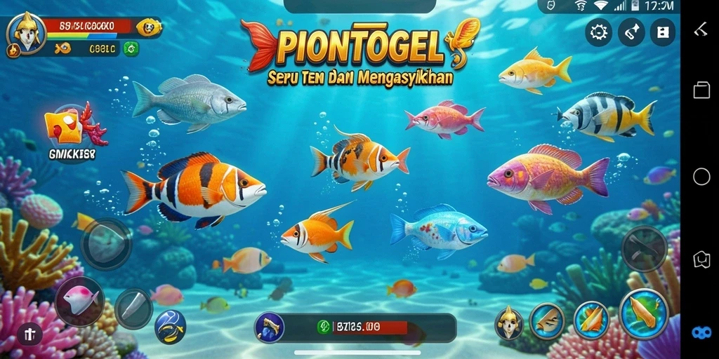 Screenshot gameplay PIONTOGEL dengan aksi menembak ikan yang seru.