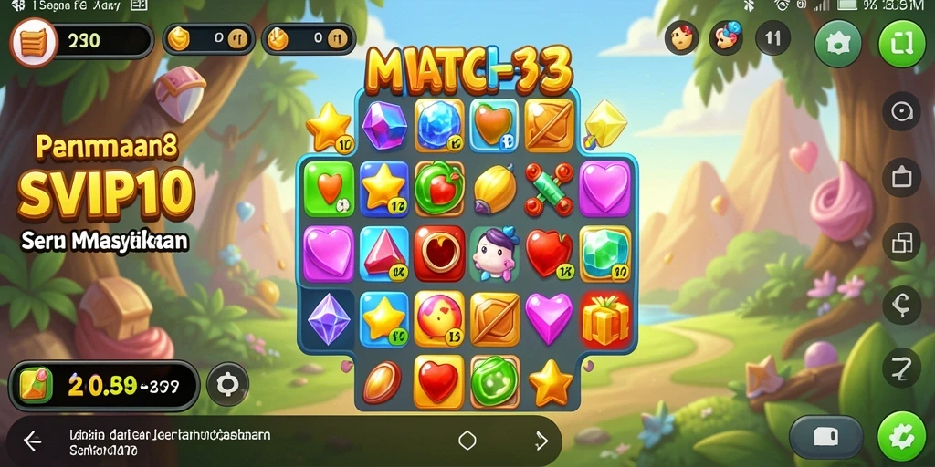 Screenshot gameplay SVIP10 yang memperlihatkan kombinasi elemen Match-3.