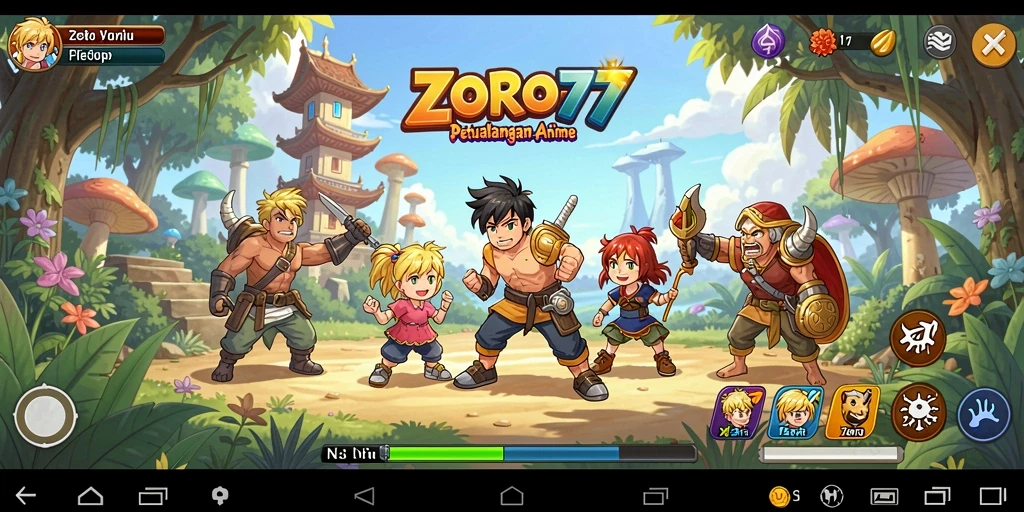 Tampilan gameplay ZORO77 yang menampilkan aksi karakter Anime.